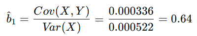 Simple Linear Regression - Calculating slope using Covariance, Variance & Mean Return on S&P and stocks